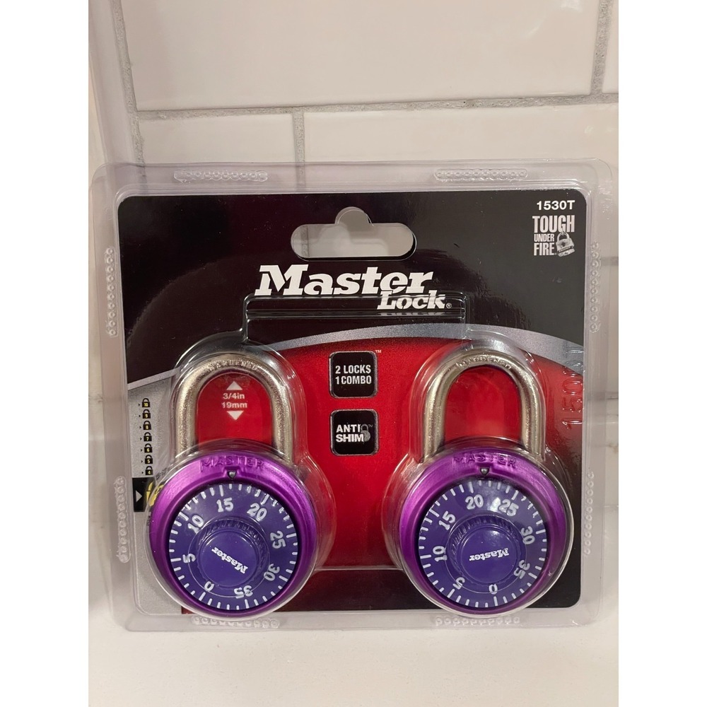 Master Lock 1530T Combination Padlock Purple 2 Locks/1 Combo AntiShim New Sealed